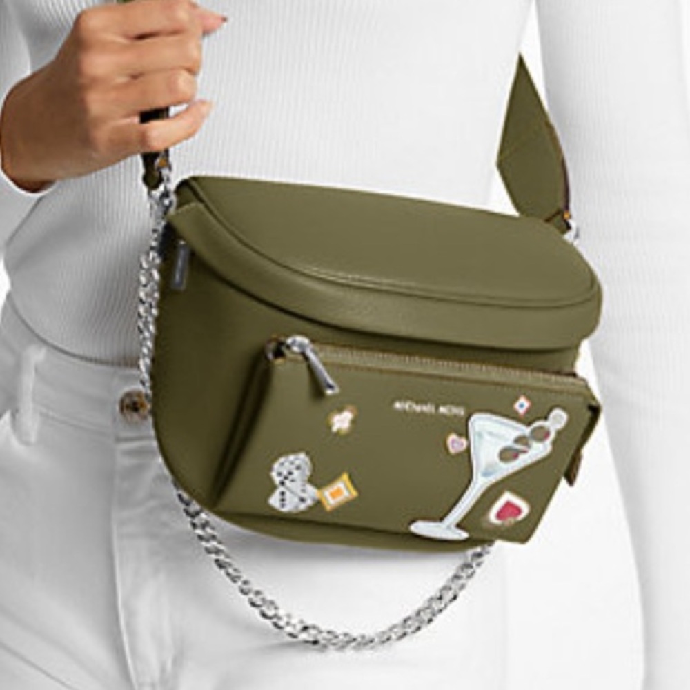 Michael Kors Olive Green Funny Pack Belt Bag Crossbody with Fun Patches